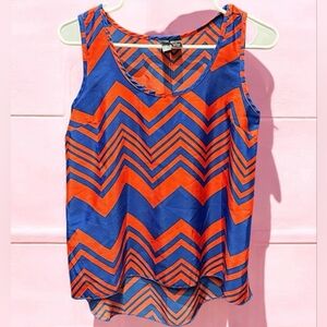 Fun & Flirt Orange and Blue Chevron Pattern Tank Top